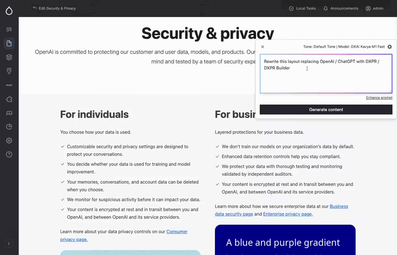 AI Editing with DXPR Builder 2.8