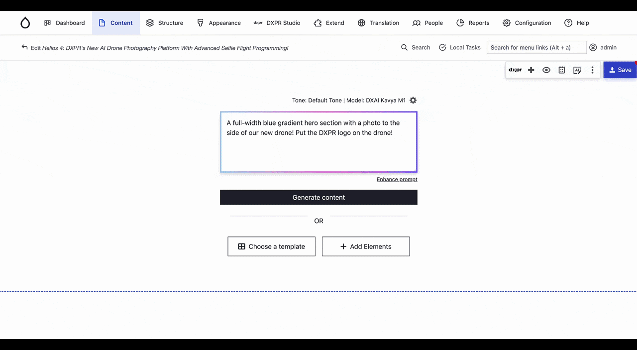 DXPR Builder AI Creating Hero Section