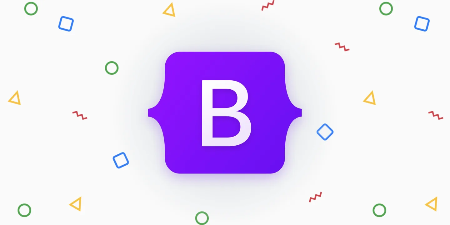 Bootstrap logo banner, a purple rounded square with a white B surrounded by small coloured shapes, the project image on drupal.org