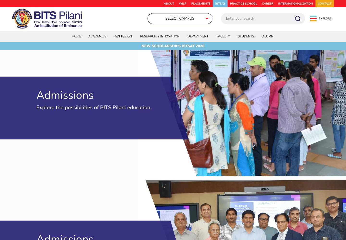 BITS Pilani: admissions webpage