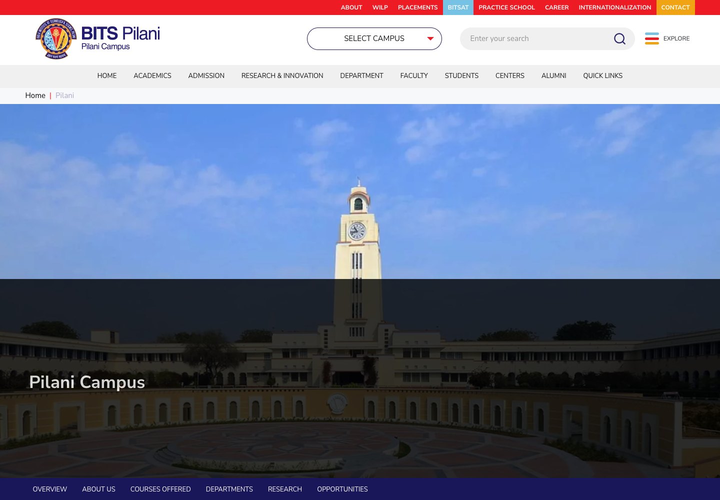 BITS Pilani: campus life webpage