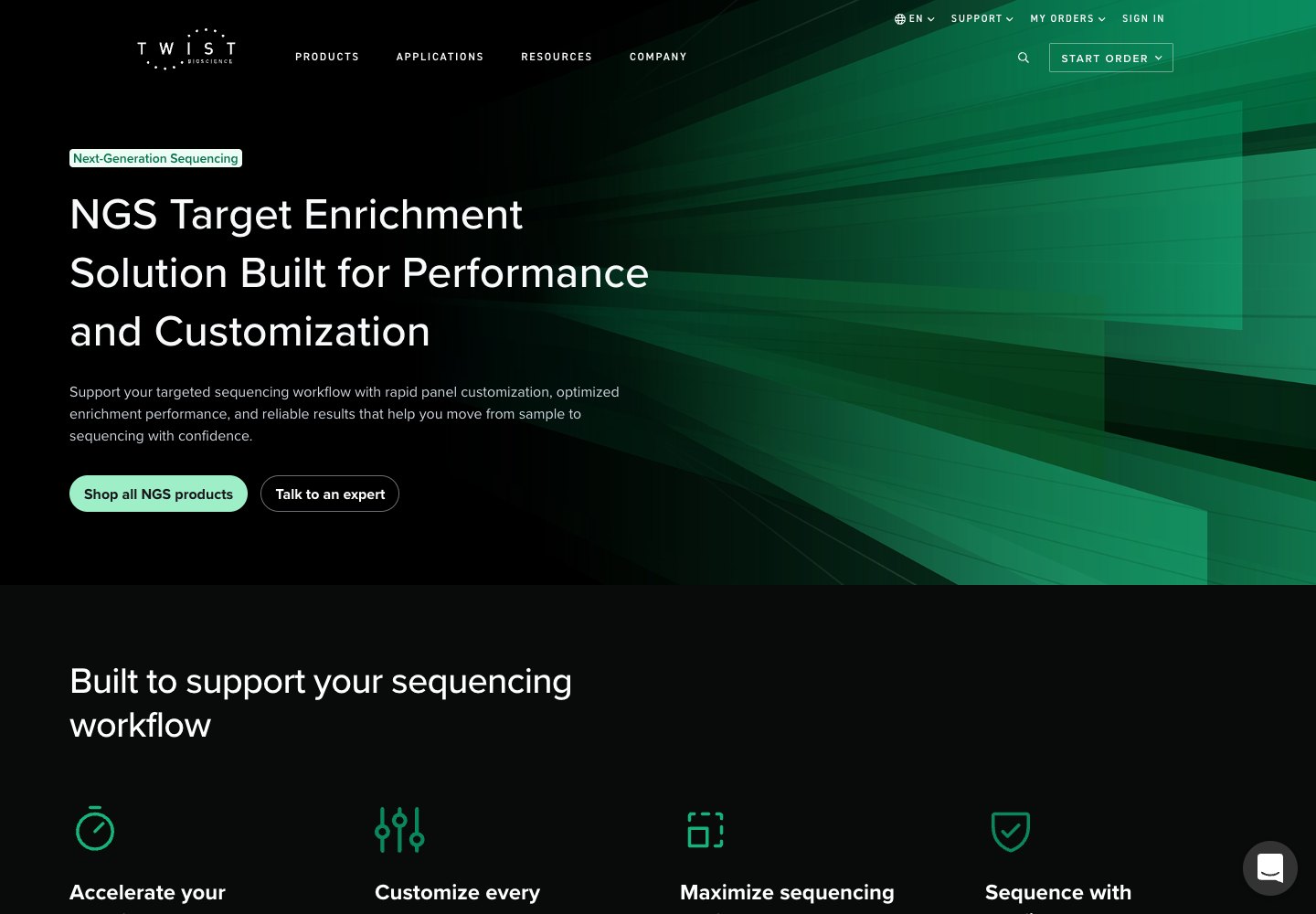 Twist Bioscience: sequencing webpage