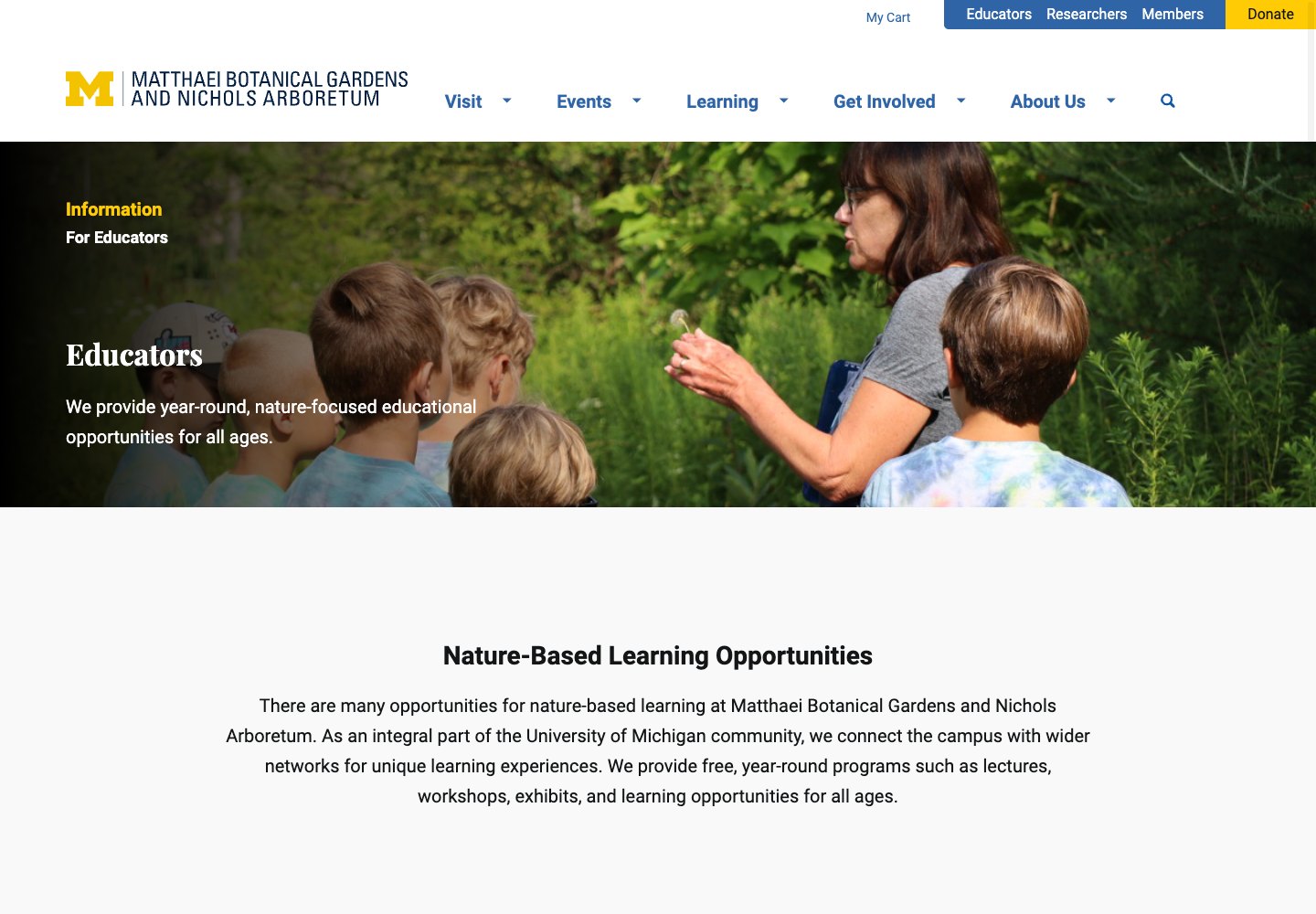 University of Michigan &mdash; Matthaei Botanical Gardens & Nichols Arboretum: educators webpage