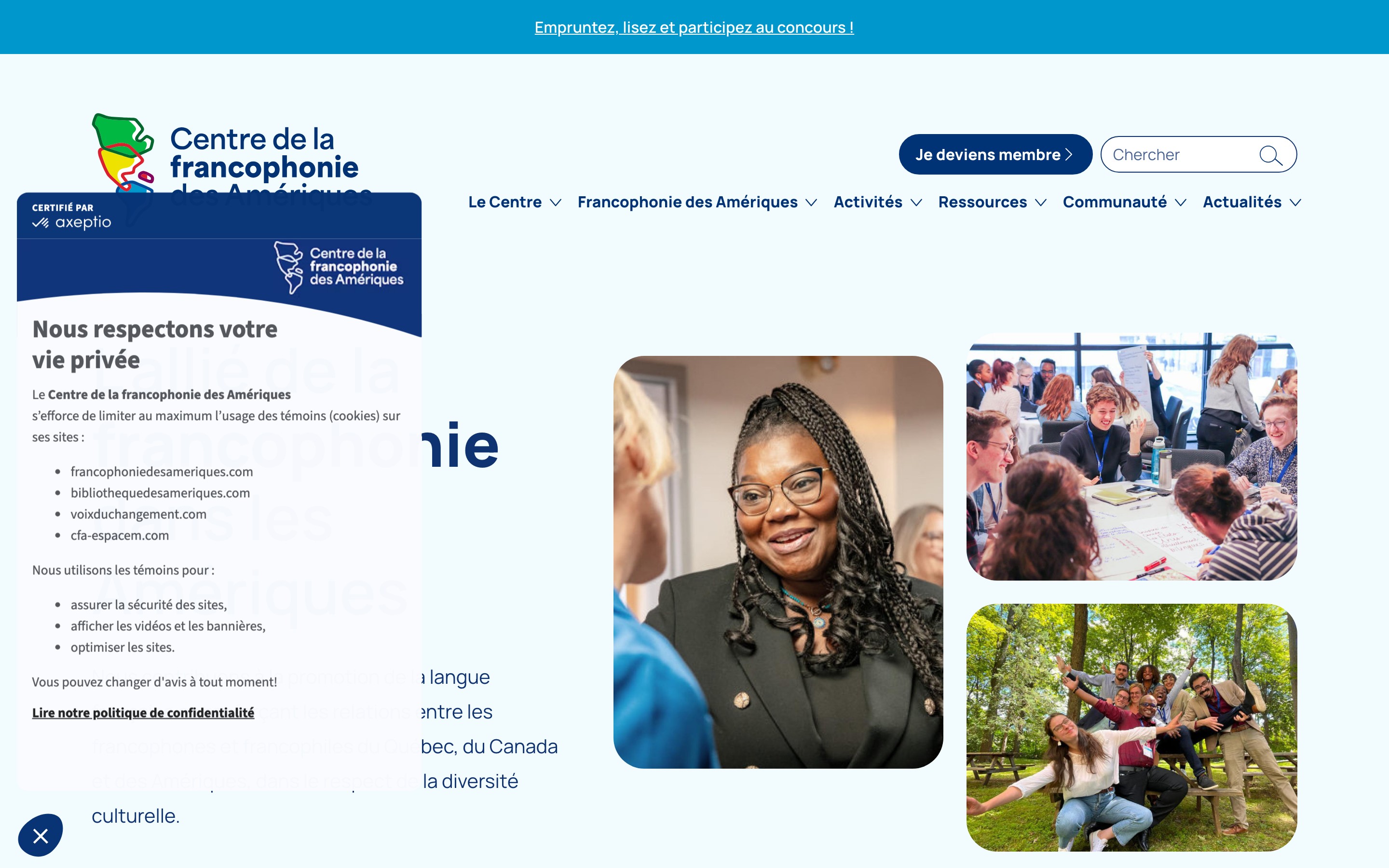 Francophonie des Am&eacute;riques main platform