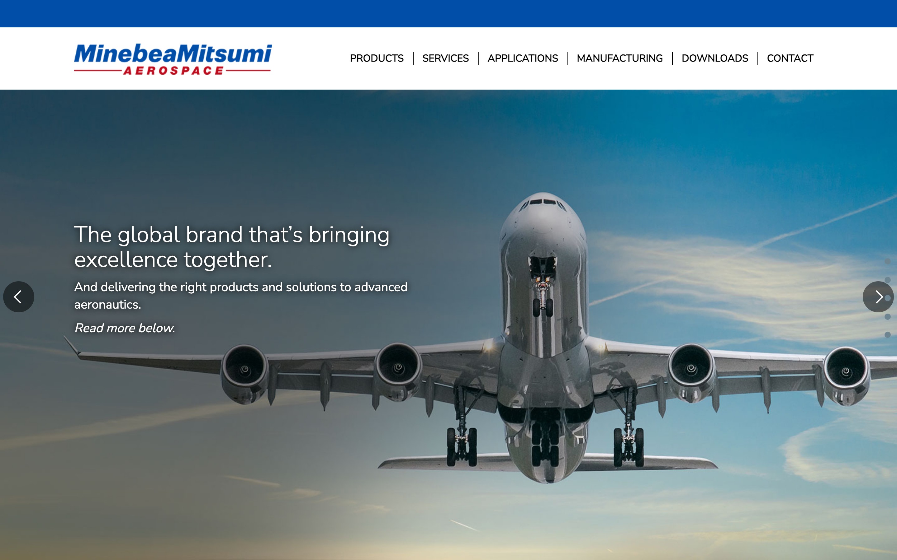 MinebeaMitsumi Aerospace homepage hero, built with DXPR Builder