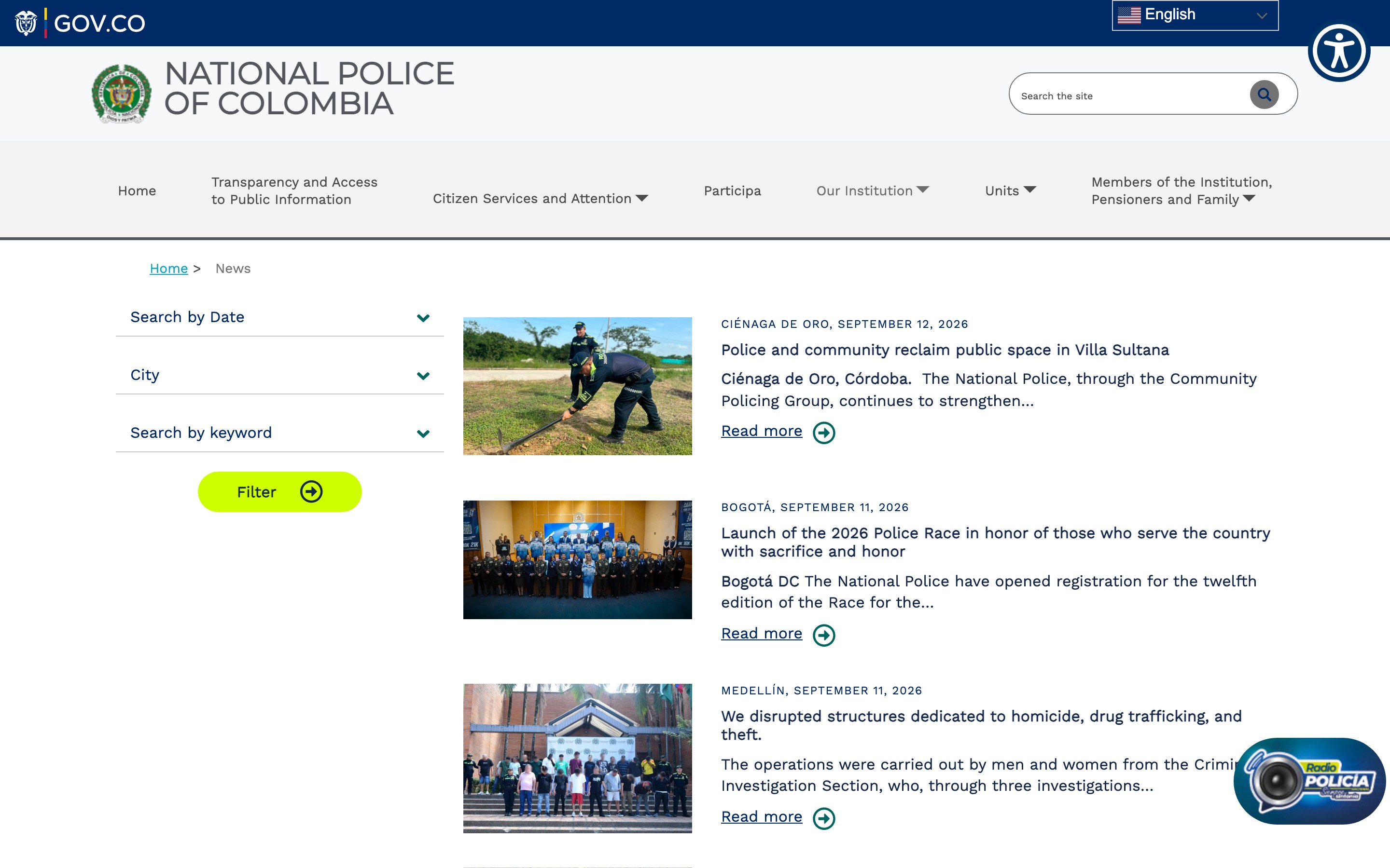 Polic&iacute;a Nacional citizen services pages