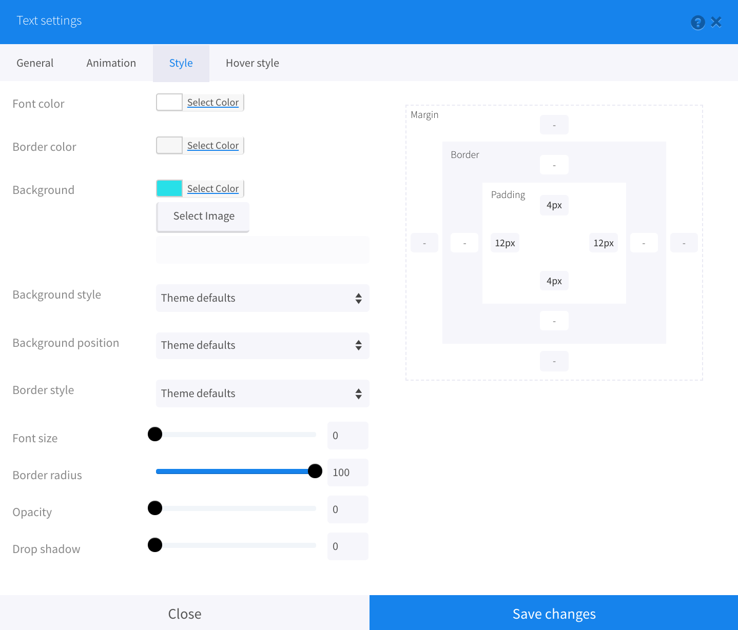 Glazed Builder: text settings