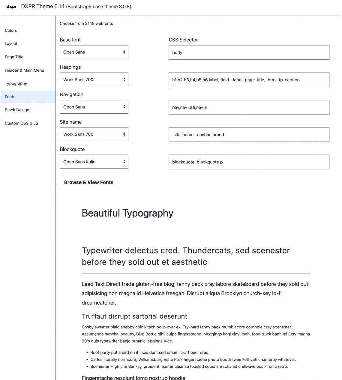 DXPR Theme Fonts Settings