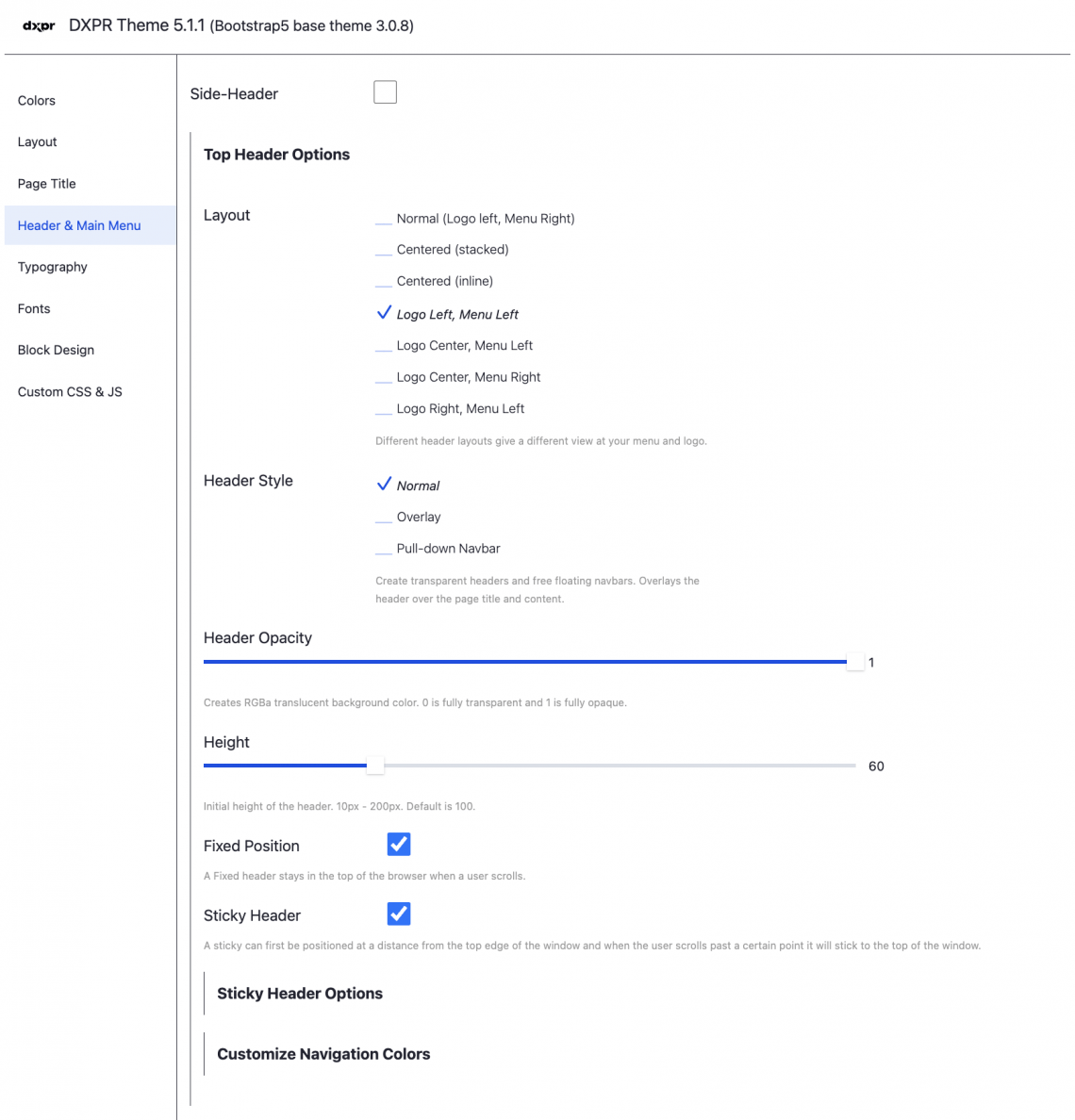 DXPR Theme Color Settings