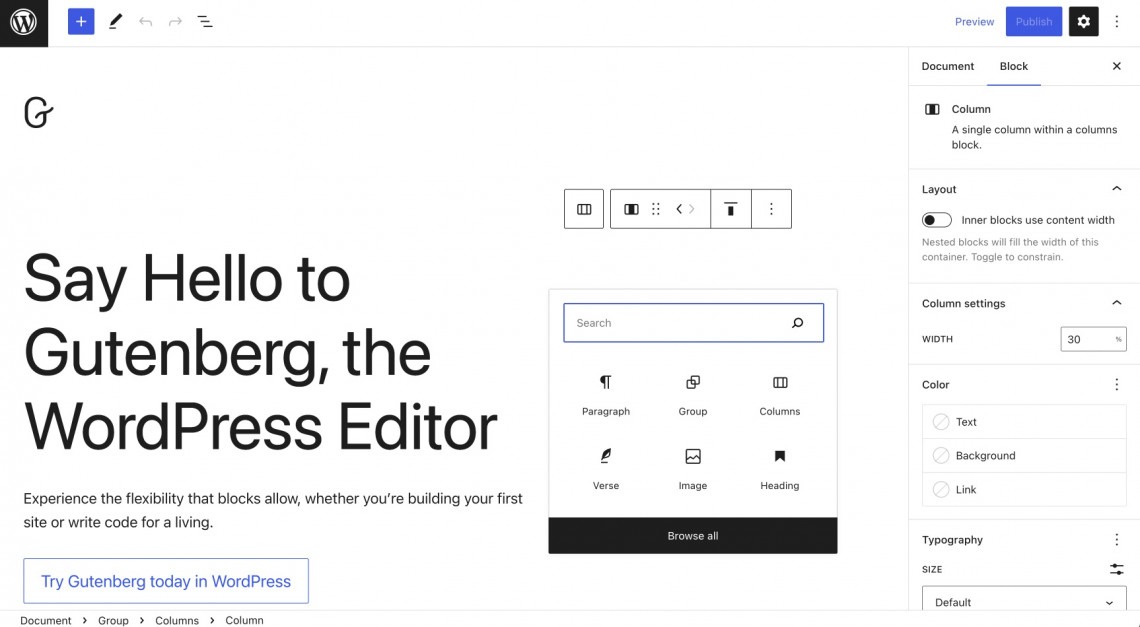 Gutenberg editor for WordPress