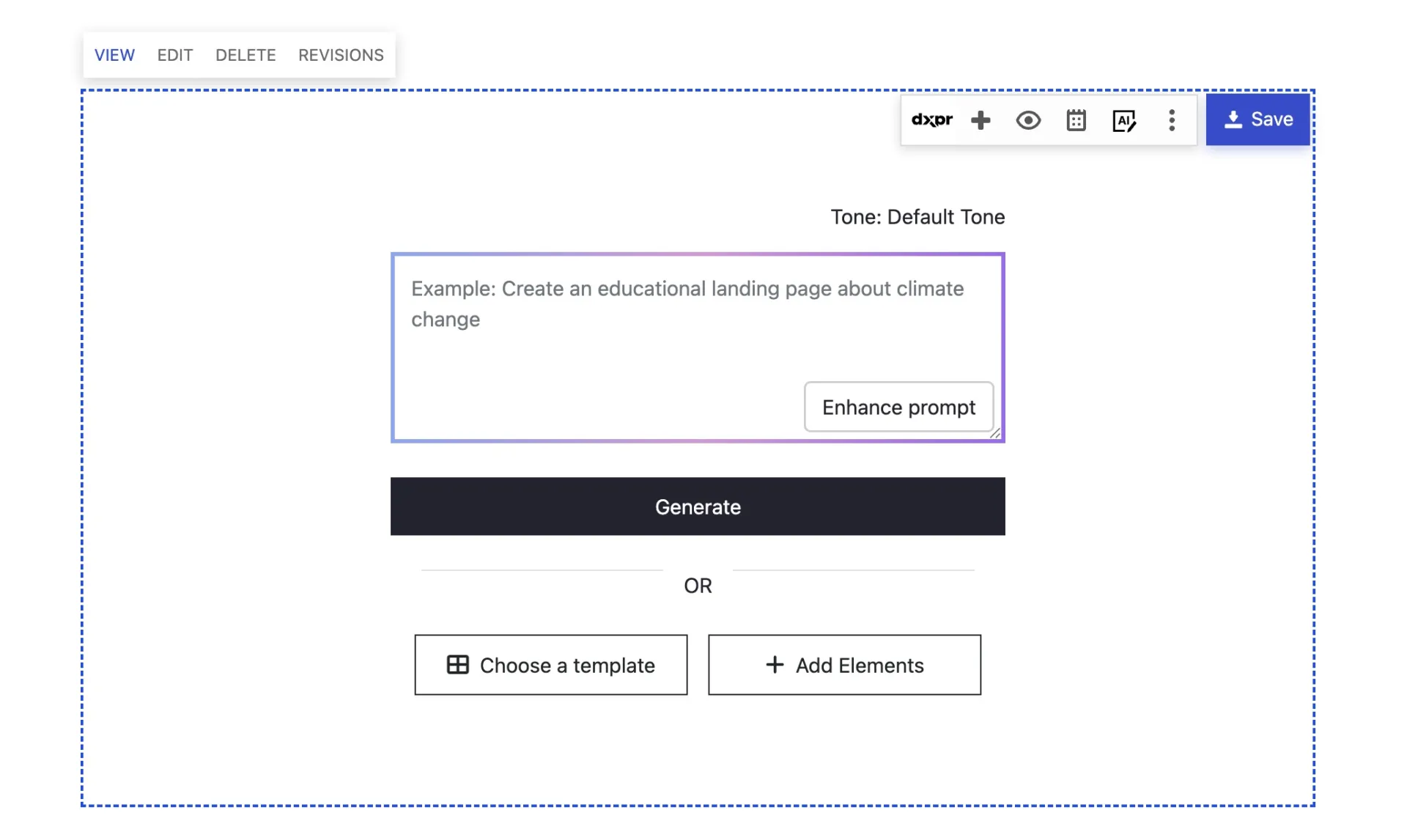 DXPR Builder AI Empty Page UI