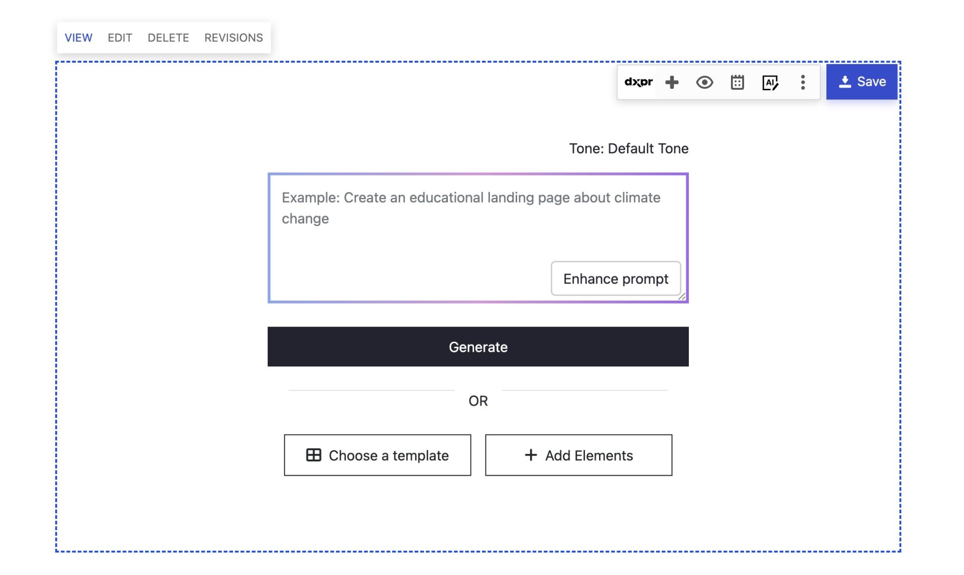 DXPR Builder AI Empty Page UI