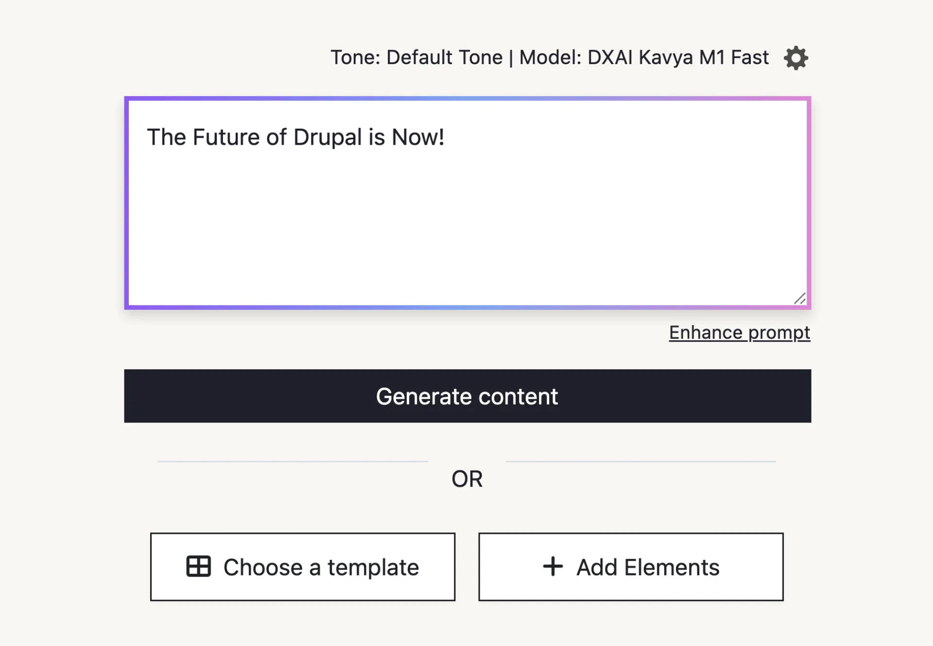AI prompt box reading The Future of Drupal Is Now!