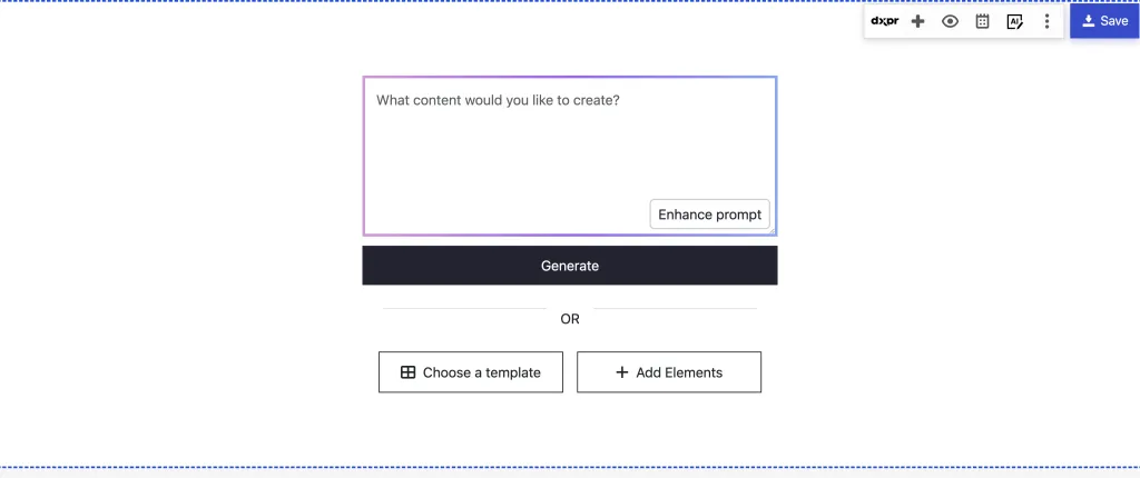 Form with a text box, browse button, and options to choose or add elements with AI.
