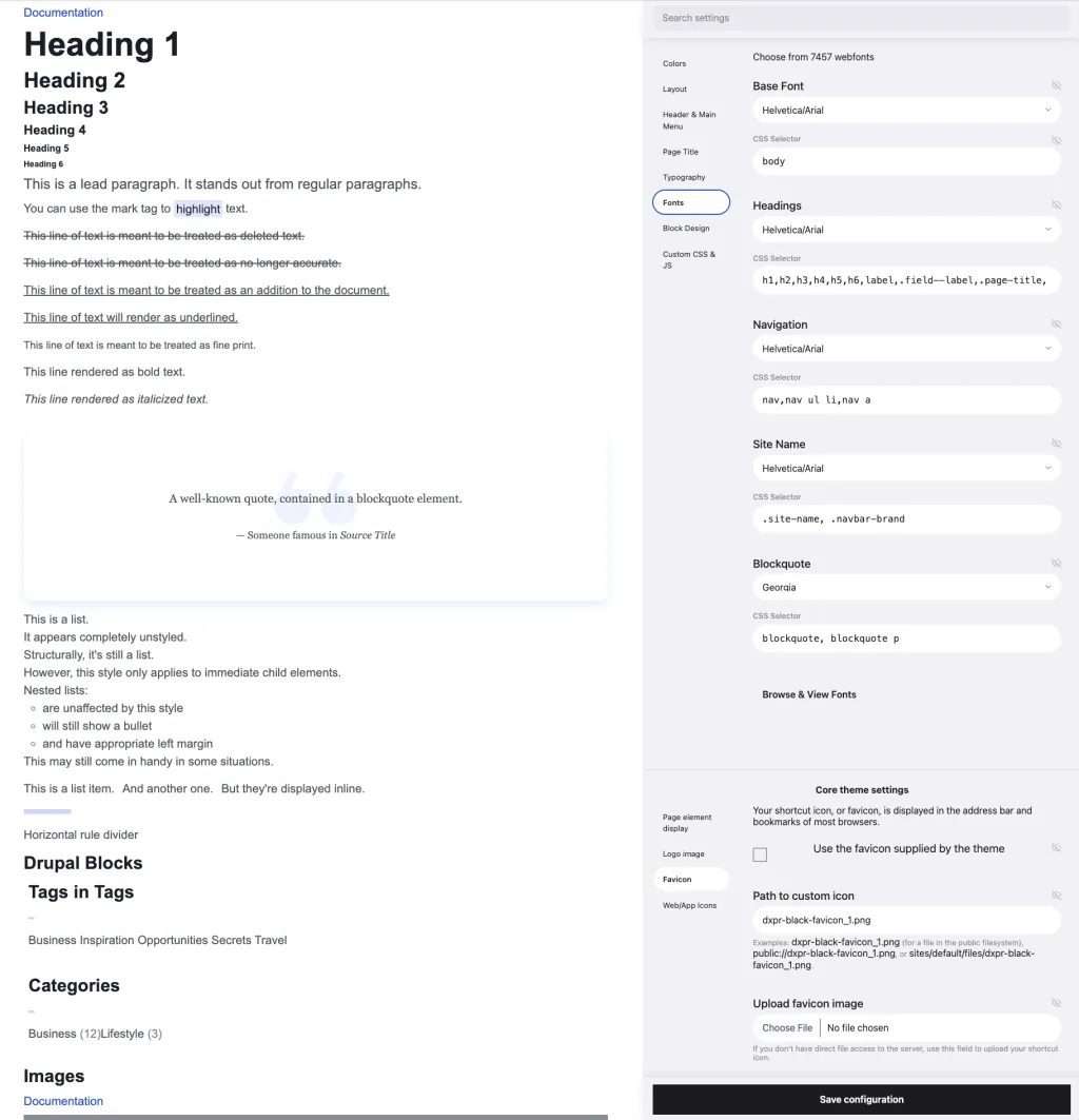 DXPR Theme Font Theme Settings