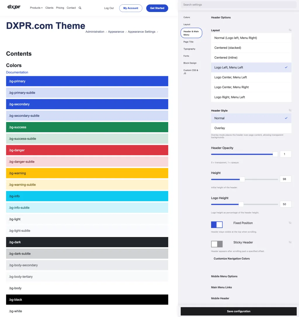 DXPR Theme Header Theme Settings