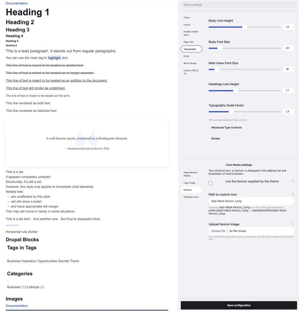 DXPR Theme Typography Theme Settings