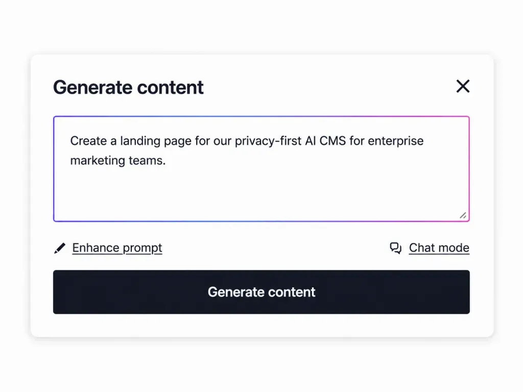 DXPR AI prompt to generate a page from scratch