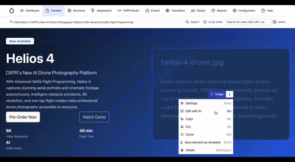 Edi&ccedil;&atilde;o de uma p&aacute;gina gerada no DXPR Builder