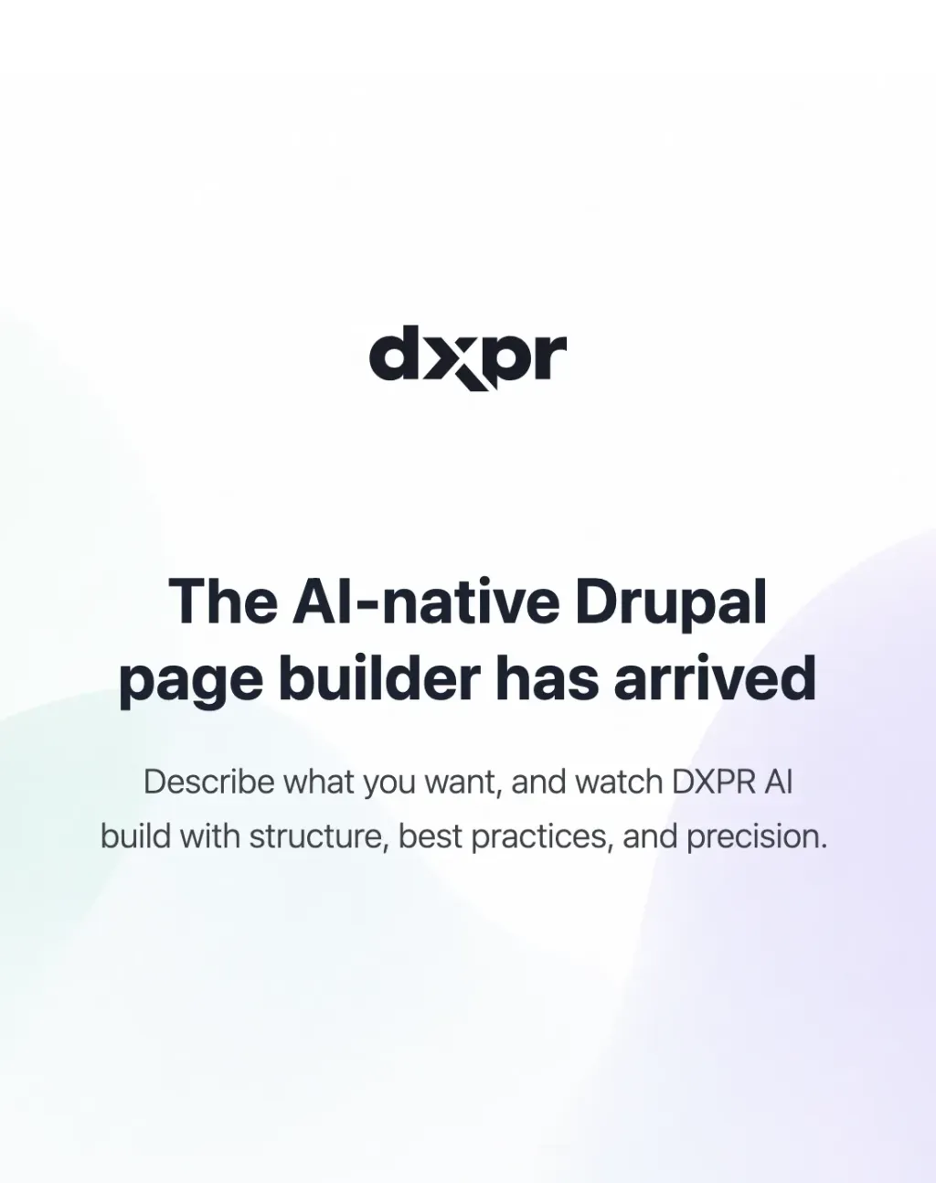 DXPR-built homepage hero rendering as a standard web page.