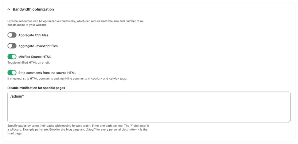 Bandwidth optimization with aggregation, minification and comment stripping controls.
